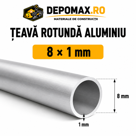 Teava rotunda aluminiu 8 x 1 mm, 6 metri (6060)